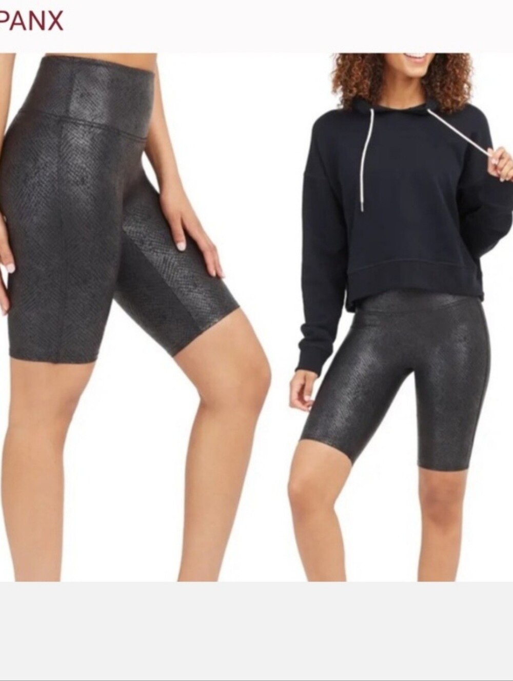 SPANX Black Faux Leather Croc Print High-Waist Bike Shorts